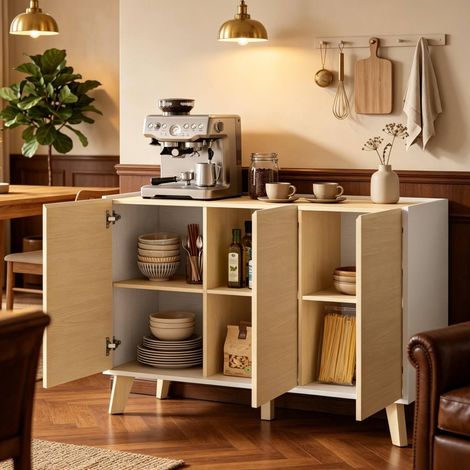 Mobile buffet 120x35x73.5 cm, 3 ante, 6 scomparti, chiusura ammortizzata, MDF, naturale (1/5)