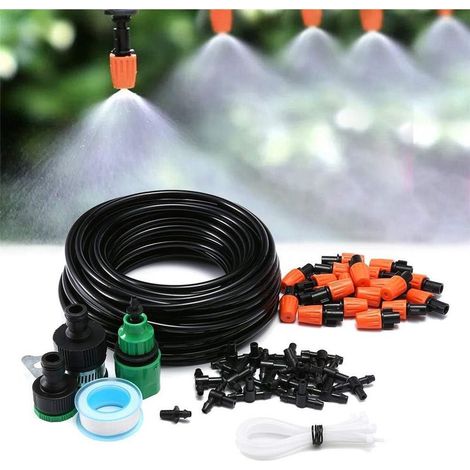 Kit d'irrigation goutte à goutte pour jardin, système d'arrosage automatique pour plantes de terrasse 55 pièces avec buse réglable pour parterres de fleurs paysagers (15 m) (1/5)