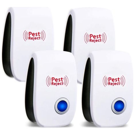 Repelente ultrasónico de insectos y roedores, paquete de 4 repelente de mosquitos, repelente electrónico de insectos para interiores y repelente ultrasónico de mosquitos para insectos, mosquitos, horm (1/5)