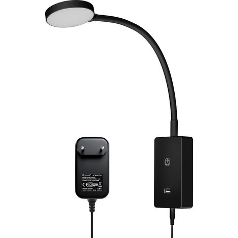 Wandmontierte LED-Leseleuchte, dimmbar, USB-Ladeanschluss, schwarz (1/2)