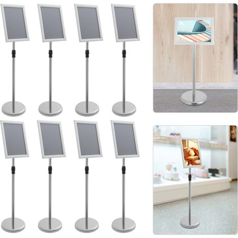 Lot de 8 supports de sol réglables pour panneaux publicitaires à pied robuste Support réglable pour panneaux publicitaires de 80 à 130 cm avec cadre en aluminium, format A4 (argenté) (1/5)