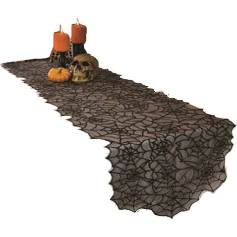 Nappe en polyester pour Halloween, torchon de cheminée, accessoires de décoration pour la maison, décoration de fond pour la fête du Nouvel An, drapeau de table en dentelle (1/5)
