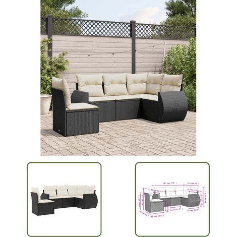 The Living Store 5-tlg. Garten-Sofagarnitur mit Kissen Schwarz Poly Rattan - Gartenmöbel - Outdoor Möbel - Rattan Gartenmöbel - PE-Rattan - Lounge Set (1/3)