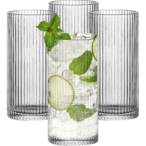 Long Drink Glasses Coffee Cups Clear Glass for Tea Milk Whiskey Juice Mojito (1/5)