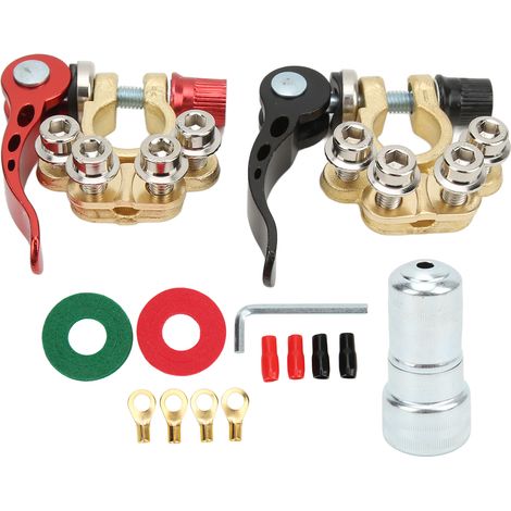Bornes de batterie 4 voies en laiton, 2 pièces, conductivité électrique optimale, positives et négatives, pour poteaux type A SAE JIS, voiture et bateau (1/5)