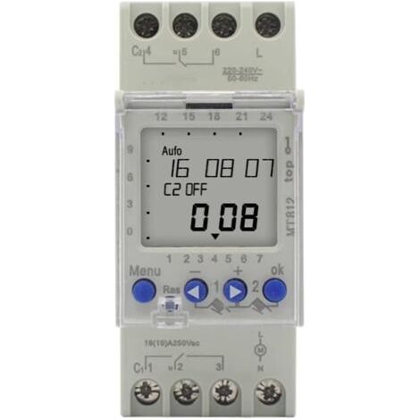 Minuterie double canal 220V – Programmateur numérique LCD 7 jours – Puissance 16A – Pour éclairage et machines – Température -10 à +50°C - AHC822 (1/5)