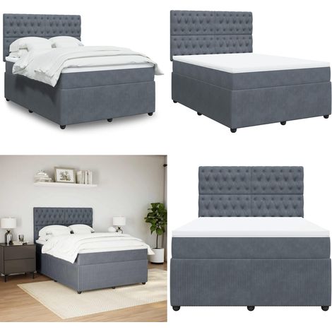 vidaXL Boxspringbett mit Matratze Dunkelgrau 140x200 cm Samt (1/5)
