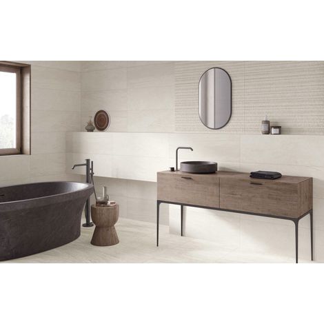 Metz – Azulejo cerámico efecto piedra para pared · 33x100 cm - Blanco - Caja · 4 piezas (1,33 m²) (1/5)