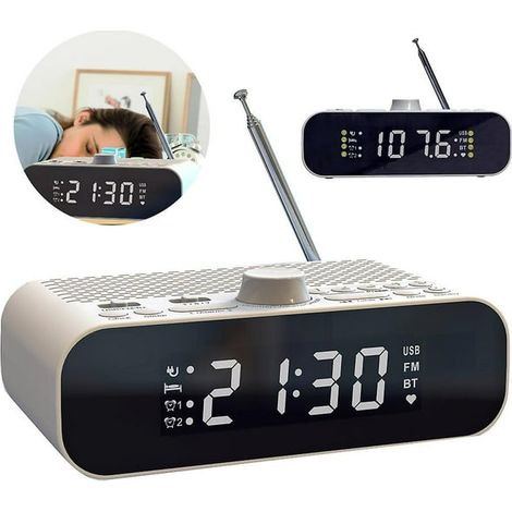 Réveil radio numérique avec affichage LED, horloge parlante et radio FM, cadran digital lumineux, fonction snooze, idéal pour chevet, noir, 1 pièce (1/5)