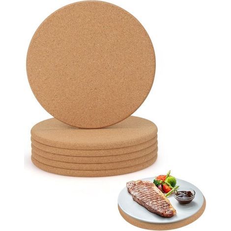 Set of 8 round cork trivets, 20 cm in diameter, for pots, pans, plants, 1 cm thick, made of natural cork, heat resistant, for kitchen and home use (1/5)
