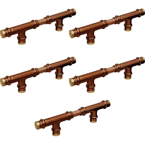 Lot de 5 - Poignée Matière Cuivre Laiton "Rétro Té" Entraxe 96 mm Ø12 - Arcanaute (1/4)