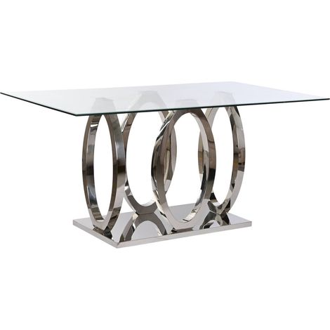Table élégante en verre trempé et acier pour salle à manger - Argent et verre transparent (1/5)