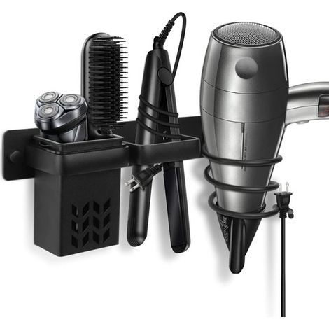 Supporto per asciugacapelli / Supporto per asciugacapelli e piastra - Supporto per asciugacapelli, arricciacapelli e piastra per capelli, organizer da parete per accessori per capelli per uso domestic (1/5)