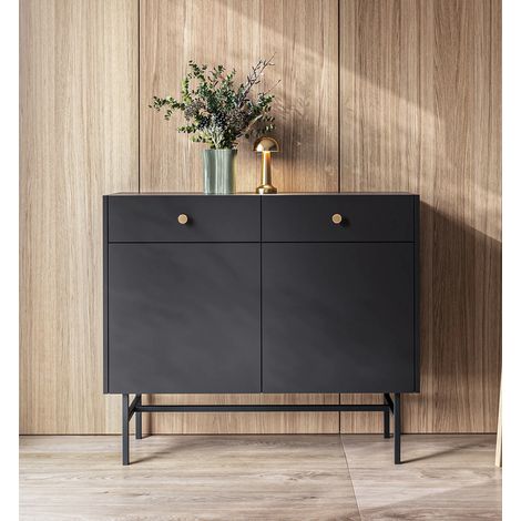 AX LIVING Kommode modern Dinley 104 cm Schwarz Matt mit Türen & Schubladen