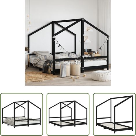 vidaXL Kieferbett - Kinderbett Schwarz 2x(90x190) cm Massivholz Kiefer (1/5)
