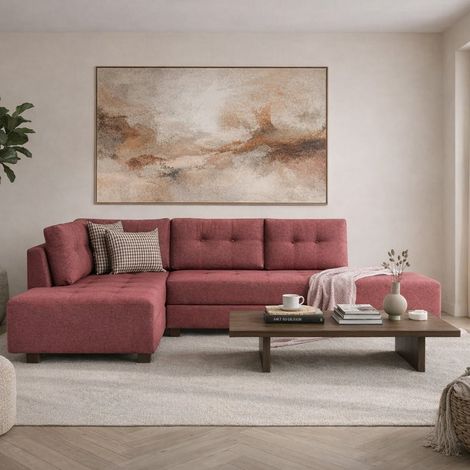 Schlafsofa roter Stoff - XL 280x206 cm - mit Rollen - Links -