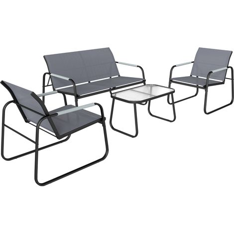 Set 4 Pezzi da Giardino con Divano 2 Posti 2 Sedie e Tavolino Struttura in Metallo Grigio (1/5)