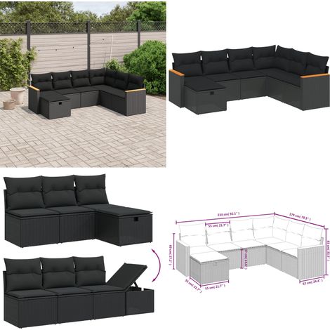 Salon de jardin 7 pcs avec coussins noir résine tressée - Ensemble Salon De Jardin - Mobilier Extérieur - Canapé Jardin - Chaise Lounge - Set Jardin - Home & Living (1/5)