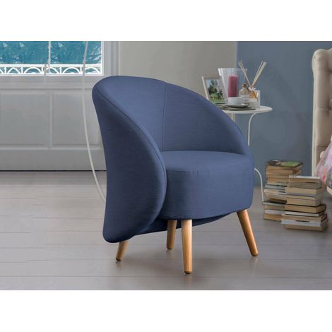 Talamo Italia Poltrona Annarella, Poltrona di design da salotto, 100% Made in Italy, Poltroncina relax in tessuto imbottito, Cm 70x60h80, Blu, con imballo rinforzato (1/4)