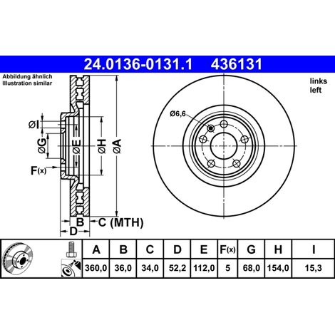 Disque de frein ATE 24.0136-0131.1 PORSCHE 95B 615 301 E 95B 615 301 G