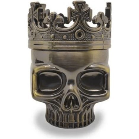 Dreistufige Gewürzmühle, Kräutermühle, Tabakmühle in Form eines Totenkopfes mit Krone, Bronze, für die heimische Küche