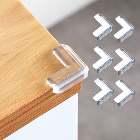 Set of 6 transparent and scratch-resistant corner protectors, discreet adhesive bumpers for the safety of home and office furniture, transparent (L-shaped) (1/5)