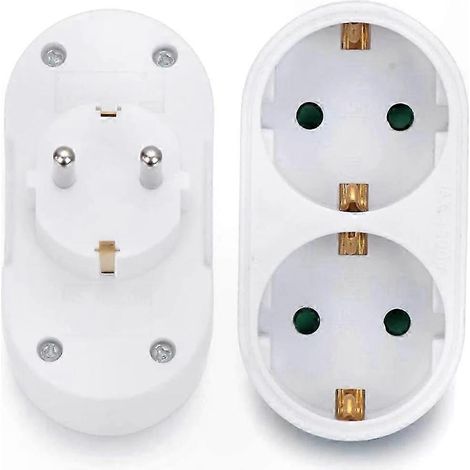Adaptateur multiprise double prise horizontale avec fente double, prise murale 2-en-1, design plat compact pour voyage et maison (1/4)