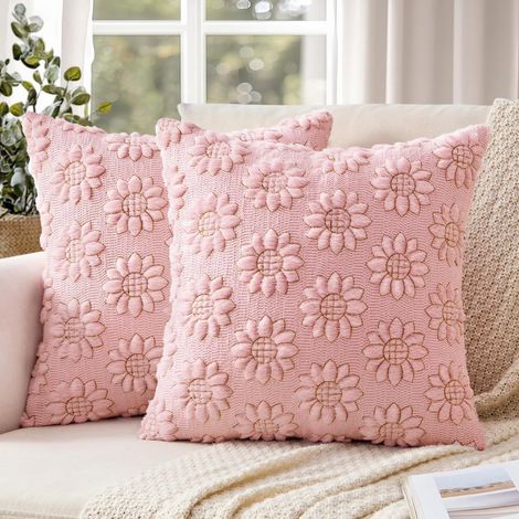 New Spring Sunflower Pillowcase, Quilted Plush Pillow, Sunflower Backrest Pillowcase for Living Room - Pink - 5050cm