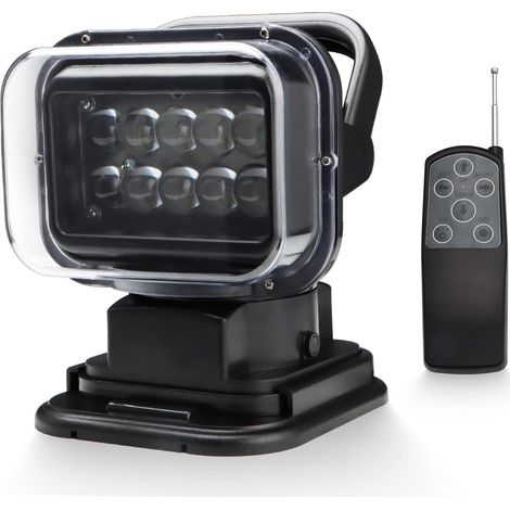 Lampe de travail/projecteur LED –Commande radio –Avec socle magnétique Puce CREE Résiste aux intempéries Pivote à 360 ° Pour voiture hors-piste chasse bateau jardin 50W 12Vcc (1/5)