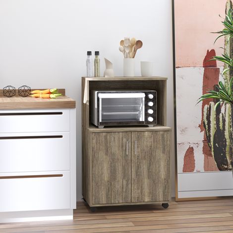 Mehrzweck-Küchenschrank mit 4 Rollen, Mikrowellenregal aus Spanplatte, 60,4 x 40,3 x 97 cm, Grau