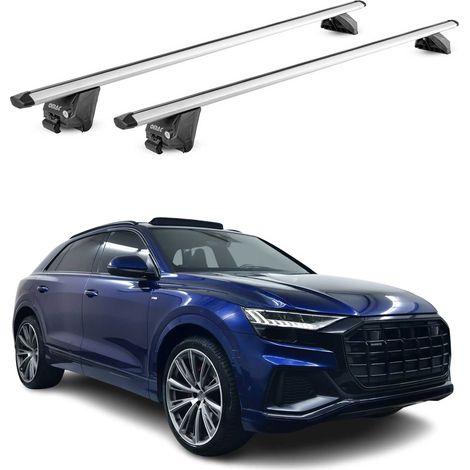 OMAC Barres de toit aluminium certifiées TÜV pour Audi Q8 4M 2018-2026 – Pour rails de toit intégrés – Rainure en T – Charge max 100 kg – 2 antivols Argent (1/5)