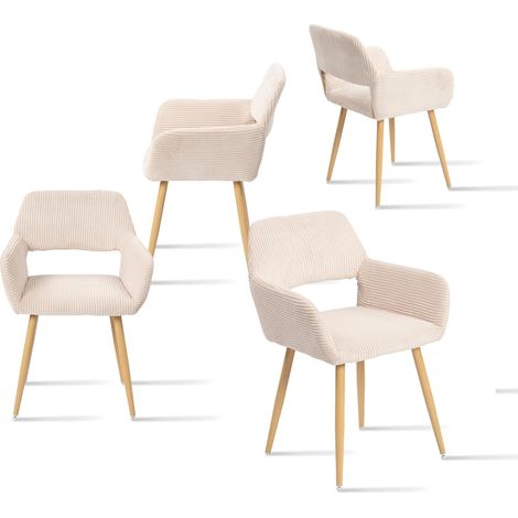 Meuble Cosy Lot de 4 Chaises de Salle à Manger Fauteuil Assise Rembourrée en Velours Côtelé Pieds en Métal pour Cuisine Salon Chambre Bureau, Beige Clair (1/5)