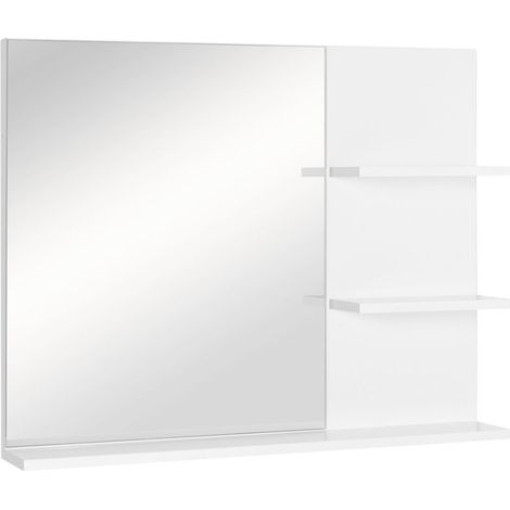 Miroir de Salle de Bain avec Rangement - 2 Étagères Latérales et Grande Planche Inférieure - MDF Blanc - Facile à Installer (1/5)