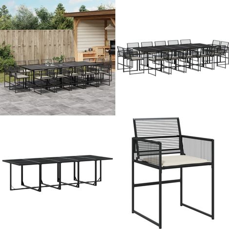 15-tlg. Garten-Essgruppe mit Kissen Schwarz Poly Rattan - Gartensessel - Gartenmöbel Set - Outdoor Esstisch - Terrassenmöbel - Gartenlounge - Home & Living