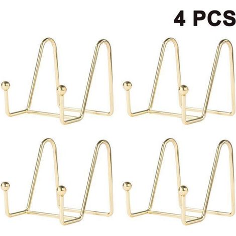 Support pour plaque d'affichage 8 cm - Support pour cadre photo en métal - Pour œuvres d'art de bureau (lot de 4 dorés) (1/3)