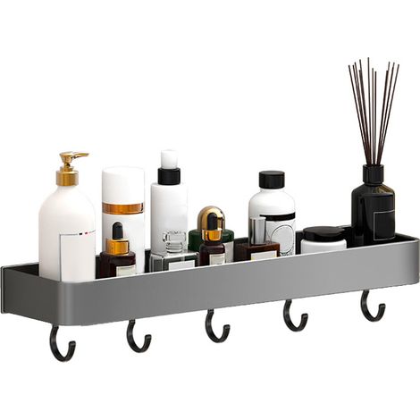 Estante de pared para baño, 30 cm, estante flotante para ducha de aluminio, gran capacidad de almacenamiento, con desagüe, montaje sin taladro. (1/5)
