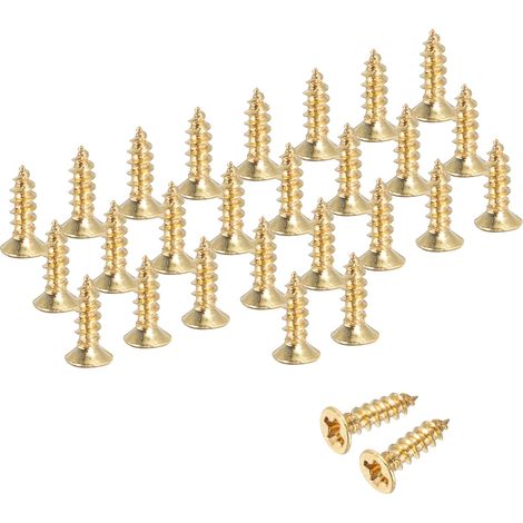 Vis À Bois En Laiton À Tête Plate Phillips, M2 x 5mm Vis À Bois En Laiton Auto-Taraudeuses Pour Charnières De Porte, Artisanat En Bois Et Projets DIY, Ton Or, Lot De 88 (1/5)