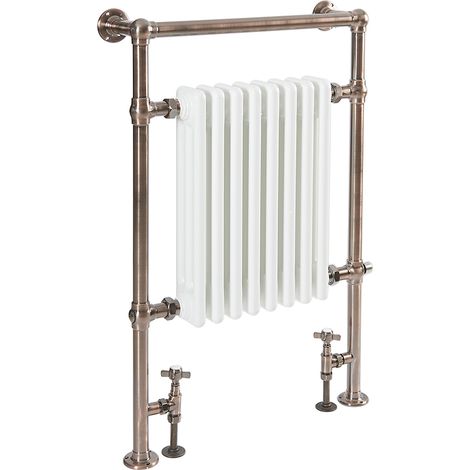 Milano Elizabeth 930mm x 620mm Floorstanding Brushed Bronze and White Dual Fuel Electric Heated Towel Rail Radiator with Angled Valves - Heated Towel Rail & Valves Only (1/5)