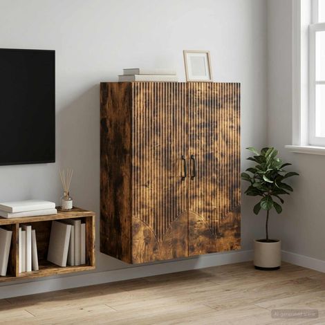Armoire murale 2 portes en bois d’ingénierie chêne fumé 66 x 34,5 x 90 cm, 24.7kg - PANGIVO (1/5)
