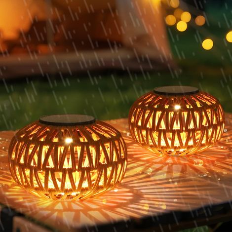 Lanternes Solaires pour Extérieur Résistantes aux Intempéries, 2 pièces Lampes solaires en rotin pour Extérieur, Lampe de table (1/5)