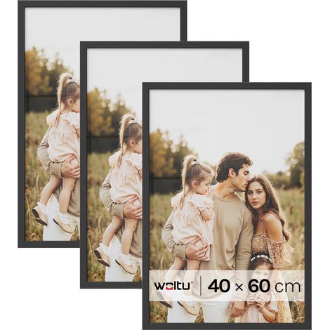 Lot de 3 Cadre Photo 40x60 cm WOLTU, Cadre pour Photo en Bois MDF, Décoration Murale ou sur Table, Noir