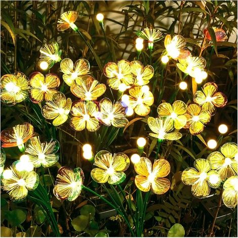 Confezione da 2 luci solari da giardino con effetto luce in movimento, design a fiori e lucciole, pannello solare più grande, impermeabili, ideali per vialetti, aiuole, ecc. (1/5)