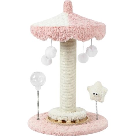 Poste rascador, construcción de madera maciza, juguetes de peluche interactivos, plataformas giratorias (1/2)