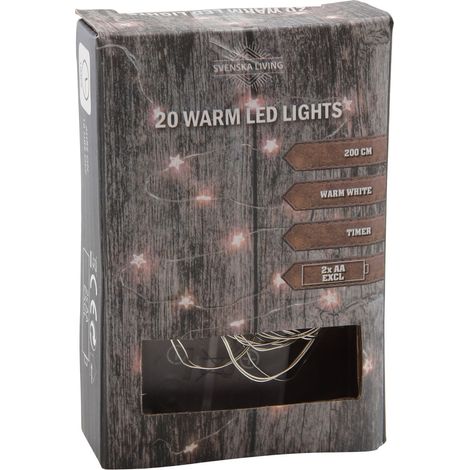 Micro Stern Lichterkette 20 LED warmweiß - 200 cm - Leucht Draht Beleuchtung Batterie betrieben mit Timer