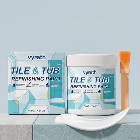 Fliesenrenovierungsset, geeignet zur Auffrischung von Fliesen und Badewannen, strapazierfähig, wasserfest und schnelltrocknend – 500 g x 1, Pinsel x 1 -- BIEMMEDUE (1/5)