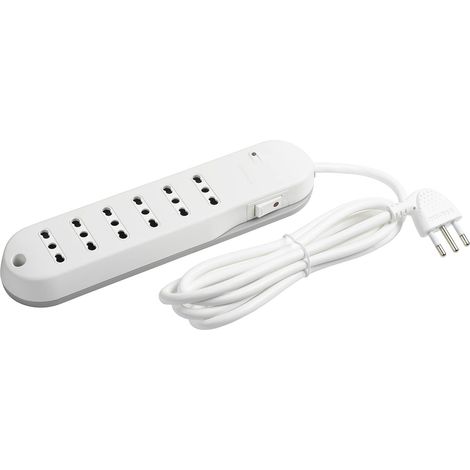 Multiprise électrique 6 Prises bipas 10/16 A, avec Interrupteur, Protection Contre Les Courants et câble de 1,5 m, Prise 10 A, adaptée pour Prises Italiennes, Gain de Place, Robuste et sûre (1/5)