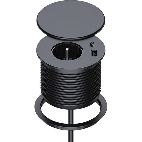 Bloc Prise Encastrable, Prise encastrée avec USB-C PD 20 W, multiprise rétractable avec couvercle, ports USB A et C, câble de 1.5 m (1/5)
