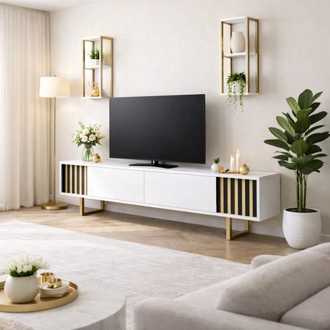 TV-Möbelset Gold Line Weiß Schwarz Melamin 180x48x30 cm