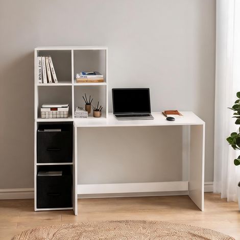 Bureau d'angle blanc avec étagères et rangements 140 x 50 cm (1/5)
