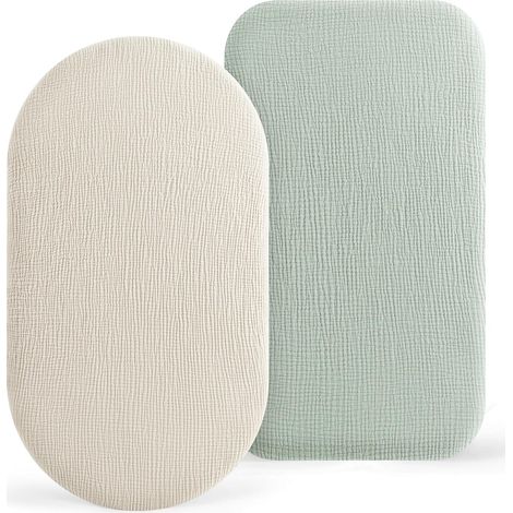 Set of 2 Co-Sleeping Sheets for Baby Crib, 100% Cotton Muslin Sheets Covers for Pushchair, Travel Cot and Moses Basket 50 x 90 cm (Sage Cream) (1/5)